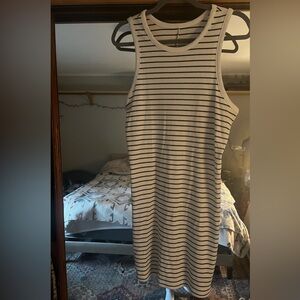 Striped High-Neck Ribbed Dress
